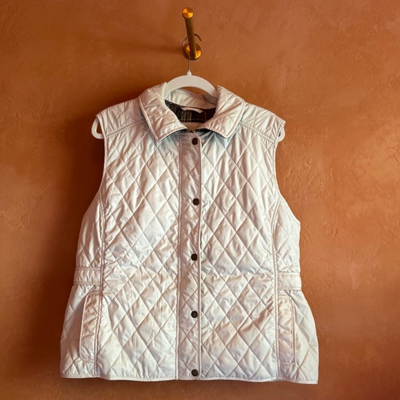 L.L. Bean Jackets & Blazers - L.L. Bean Cream Quilted Vest Plaid Lined Zip & Snap Outdoor Layer Size XL Petite